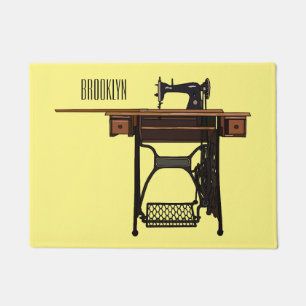 Sewing machine cartoon illustration  doormat