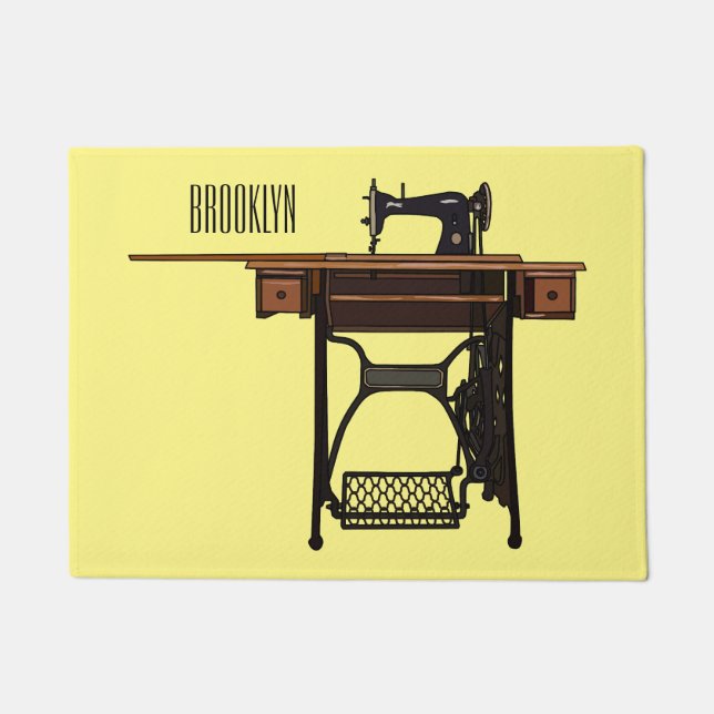 Sewing machine cartoon illustration  doormat (Front)