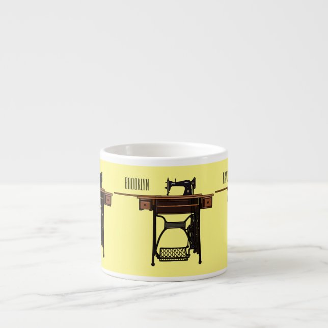 Sewing machine cartoon illustration  espresso cup (Front)