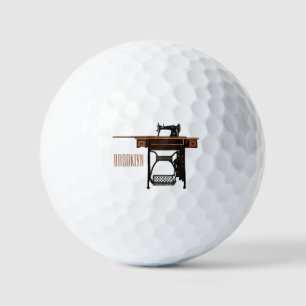 Sewing machine cartoon illustration golf balls