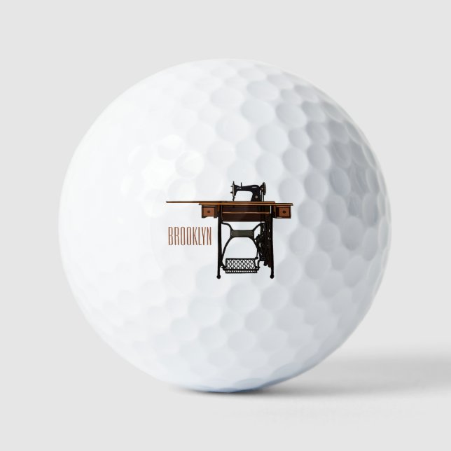 Sewing machine cartoon illustration  golf balls (Front)