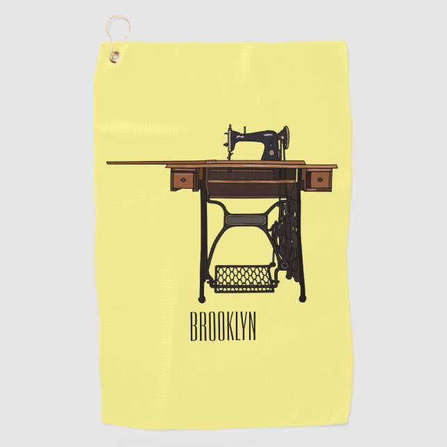 Sewing machine cartoon illustration  golf towel (Front)