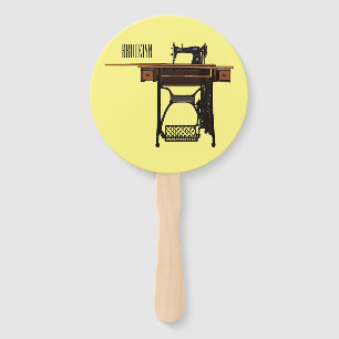 Sewing machine cartoon illustration hand fan