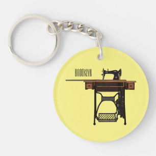 Sewing machine cartoon illustration key ring