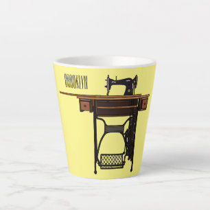Sewing machine cartoon illustration latte mug