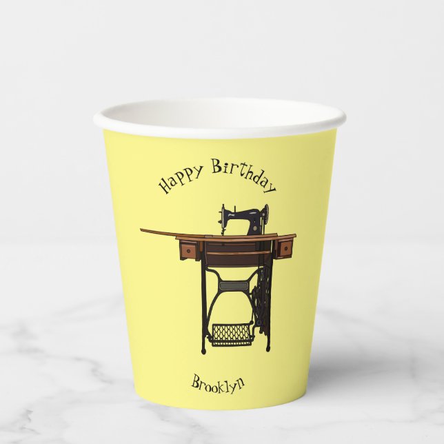 Sewing machine cartoon illustration paper cups (Front)
