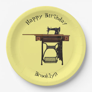 Sewing machine cartoon illustration paper plate