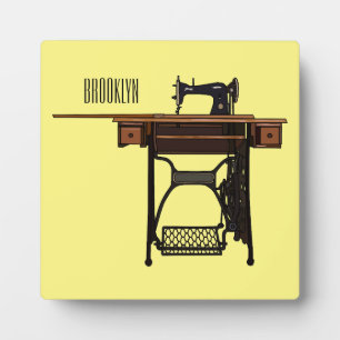 Sewing machine cartoon illustration plaque