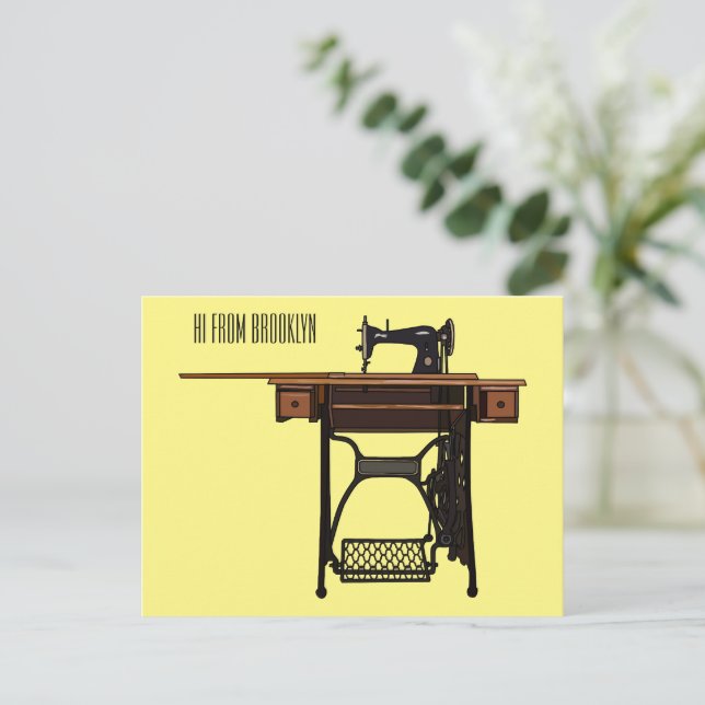 Sewing machine cartoon illustration  postcard (Standing Front)