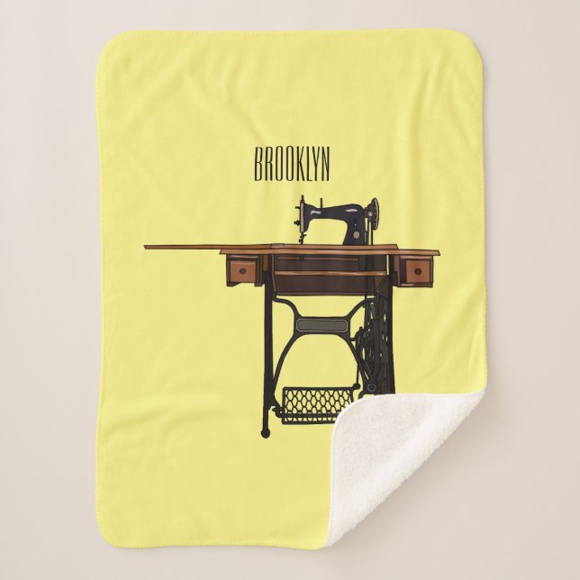 Sewing machine cartoon illustration sherpa blanket (Front)