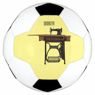 Sewing machine cartoon illustration soccer ball