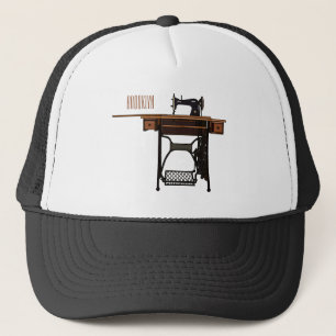 Sewing machine cartoon illustration trucker hat