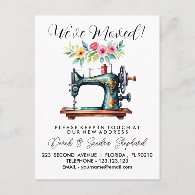 sewing machine Change of address we have moved  Announcement Postcard (Front)