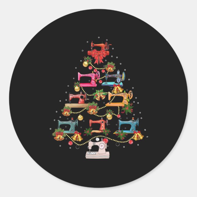 Sewing Machine Christmas Tree Classic Round Sticker (Front)