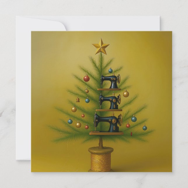 Sewing machine Christmas tree Happy Crafty Xmas Holiday Card (Front)