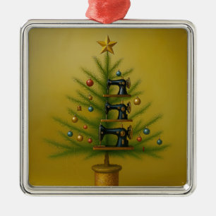 Sewing machine Christmas tree Happy Crafty Xmas Metal Ornament