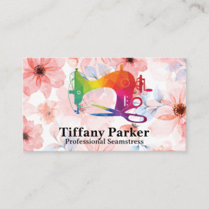 Sewing Machine Colourful Logo   Flowers Business Card