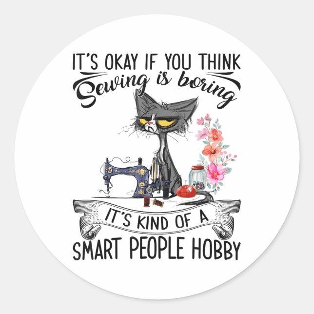 Sewing Machine Craft Quilting Sewer Cat Sewing  Classic Round Sticker (Front)