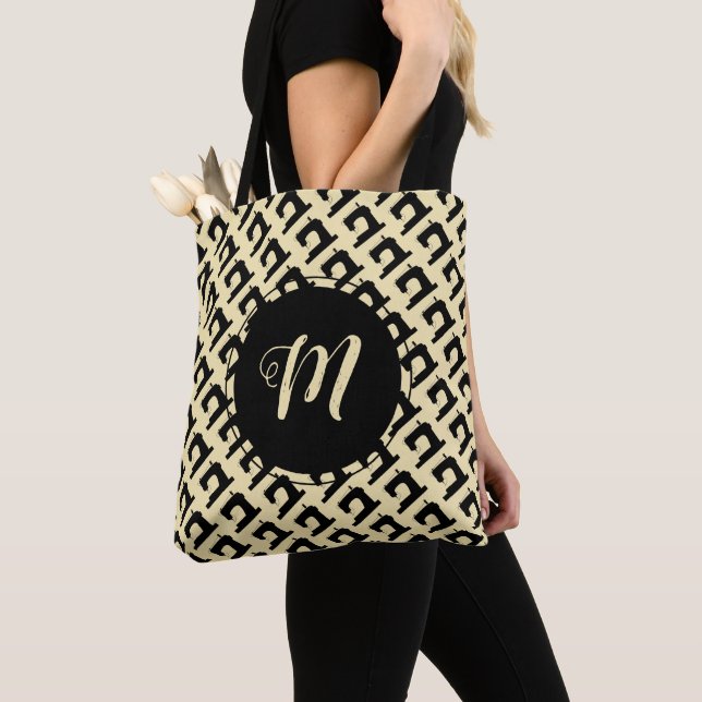 Sewing Machine Crafts w/ Initials Tote Bag (Close Up)