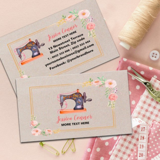 Sewing machine Cream off-white Background Business Card (#zazzlemade #tailofcard #machinebusinesscard #craftcard #kraftpapercard #fashiondesign)