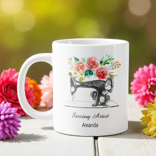 Sewing Machine Dressmaker Black White Large Coffee Mug