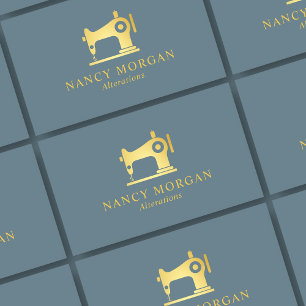 Sewing Machine Dusty Blue And Gold Business Card
