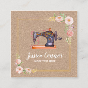 Sewing machine floral kraft business card