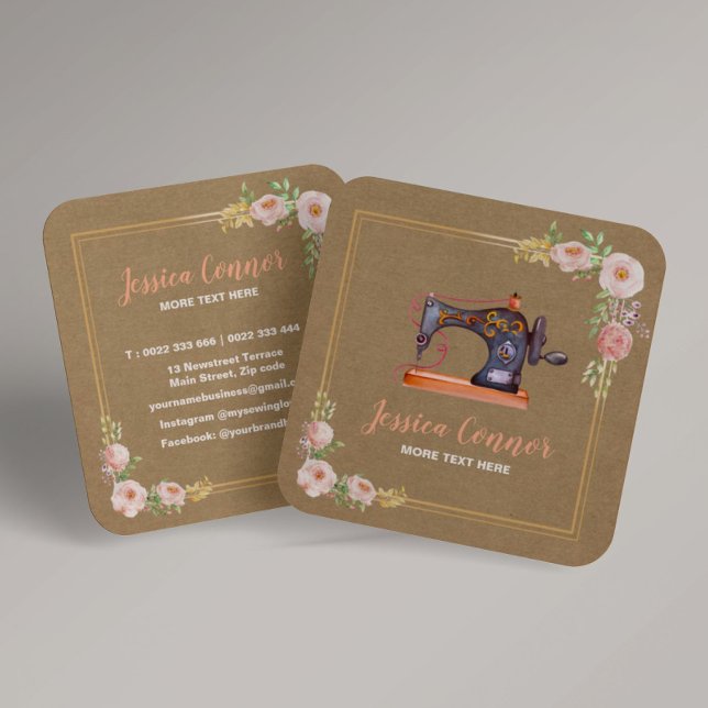 Sewing machine floral kraft business card (Creator Uploaded)