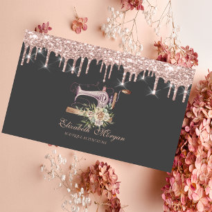 Sewing Machine Flowers Rose Gold Drips Bakery Business Card