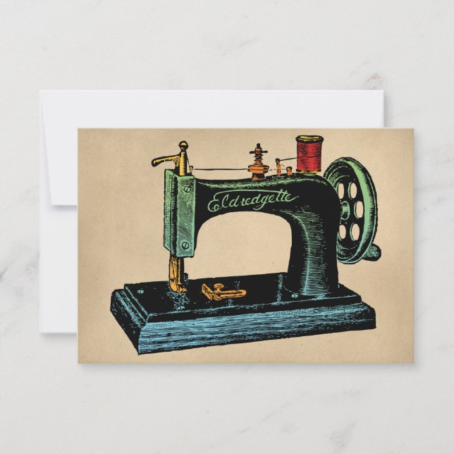 Sewing Machine Greeting Card Colourful Vintage (Front)