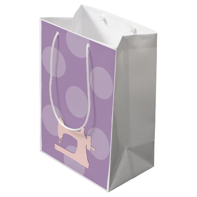 Sewing Machine, Needle, Stitches, Polka Dots Medium Gift Bag (Back Angled)