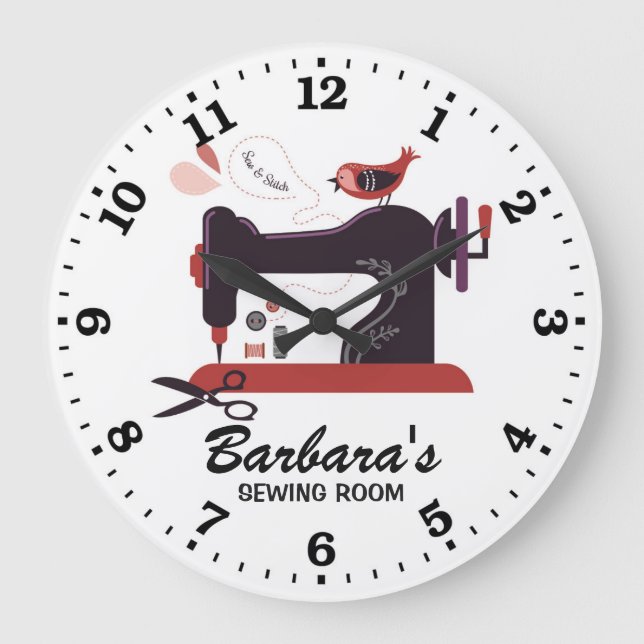 Sewing Machine Personalizable Wall Clock (Front)
