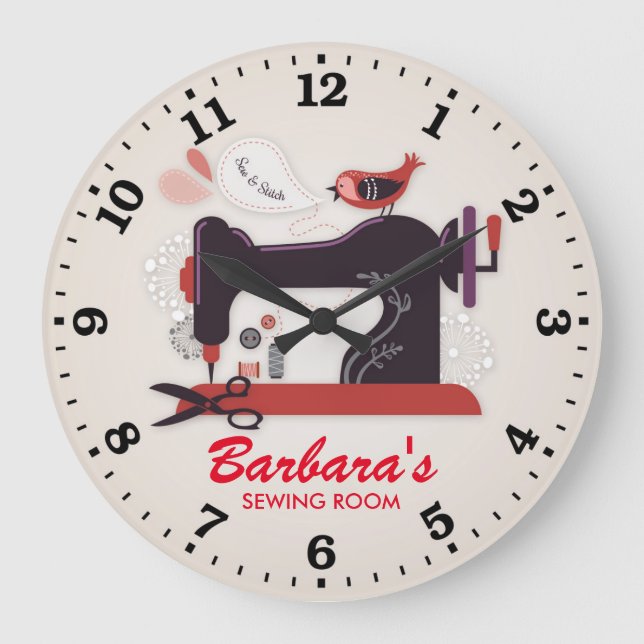 Sewing Machine Personalizable Wall Clock (Front)