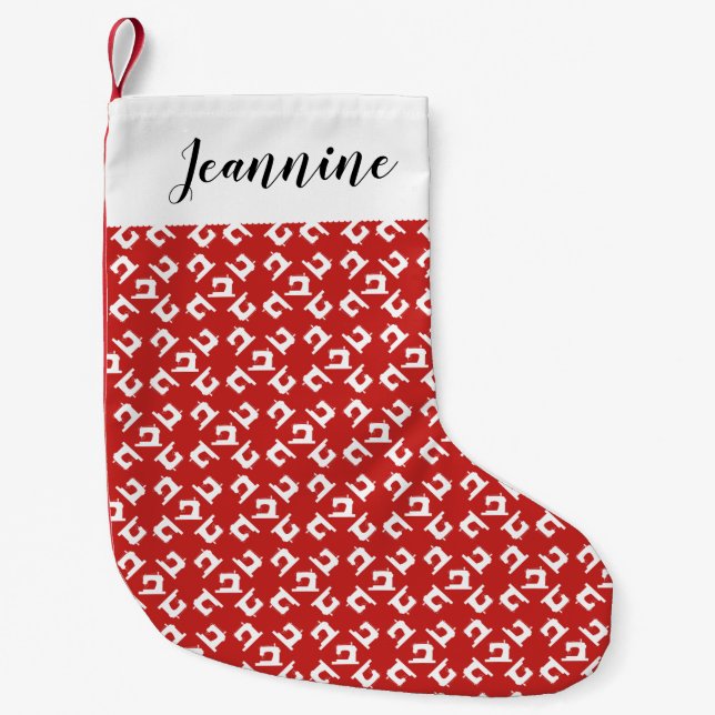 Sewing Machine Print + Your Name {Dark} Small Christmas Stocking (Front)