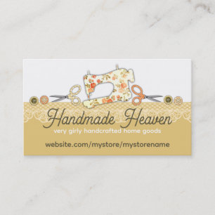 Sewing machine scissors buttons lace seamstress business card