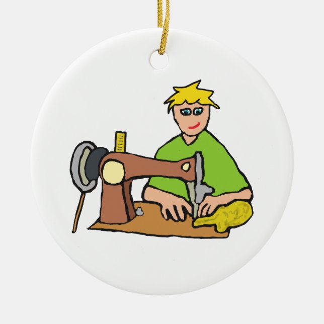 Sewing Machine Seamstress Ceramic Ornament (Front)