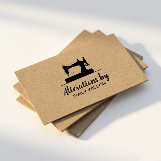 Sewing Machine Seamstress Craft Paper Business Card (#brownkraft #handcrafted #forcrafters #rustic #needleandthread #tailor#sewingcard#blackSewingmachine)