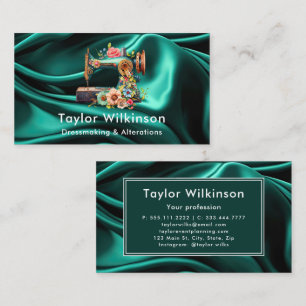 Sewing Machine Seamstress Green Business Card