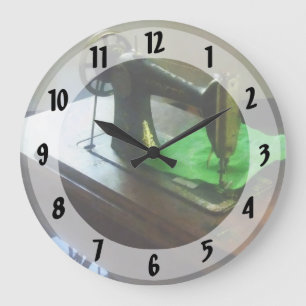 Sewing Machine With Green Cloth Large Clock