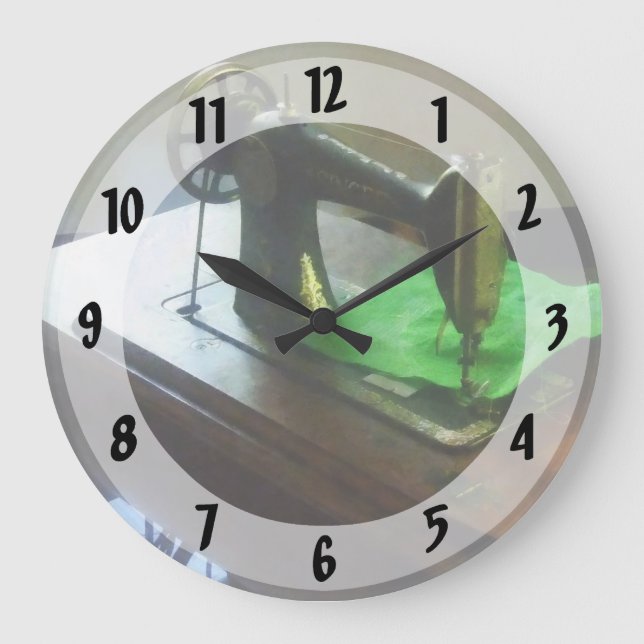 Sewing Machine With Green Cloth Large Clock (Front)