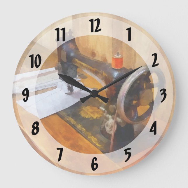 Sewing Machine With Orange Thread Large Clock (Front)