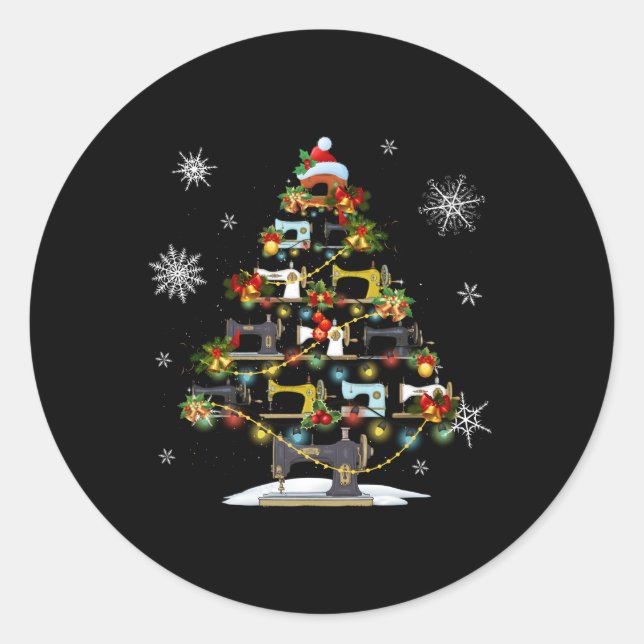Sewing Machines Tree Lights Quilters Classic Round Sticker (Front)