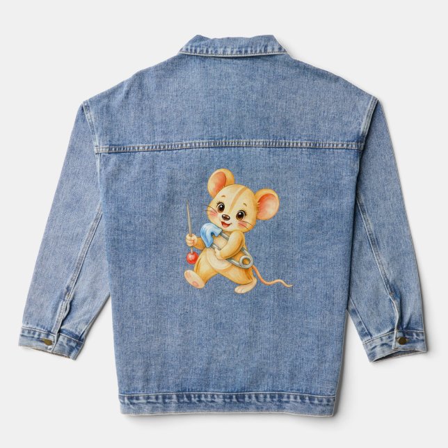 Sewing mouse with needle and thread denim jacket (Back)