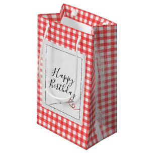 Sewing Needle Birthday Gingham  Small Gift Bag