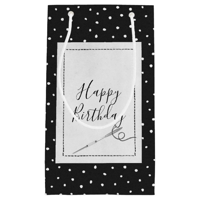 Sewing Needle Birthday Polka Dots Small Gift Bag (Front)