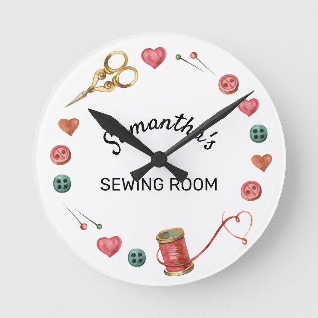  Sewing Needle Thread Alterations Personalised  Round Clock (Front)