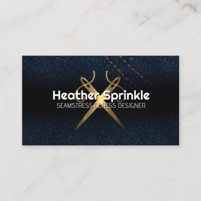 Sewing Needles Logo | Jean Fabric Business Card (Front)