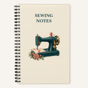 Sewing Notes Vintage Teal Machine Floral Notebook