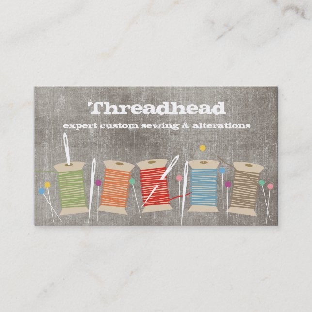 Sewing pins needles thread spool seamstress business card (Front)