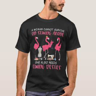 Sewing Queen Pink Flamingo Sewing Besties Funny Se T-Shirt